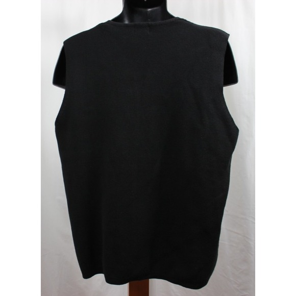 Reunion Sweater Vest Mens Large  Black V-Neck Cotton Acrylic Solid Stripe Design - Picture 2 of 6